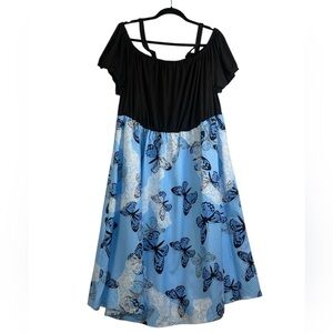 Black and Blue Butterfly Print Off-Shoulder Sundress Women’s Size 4X #156